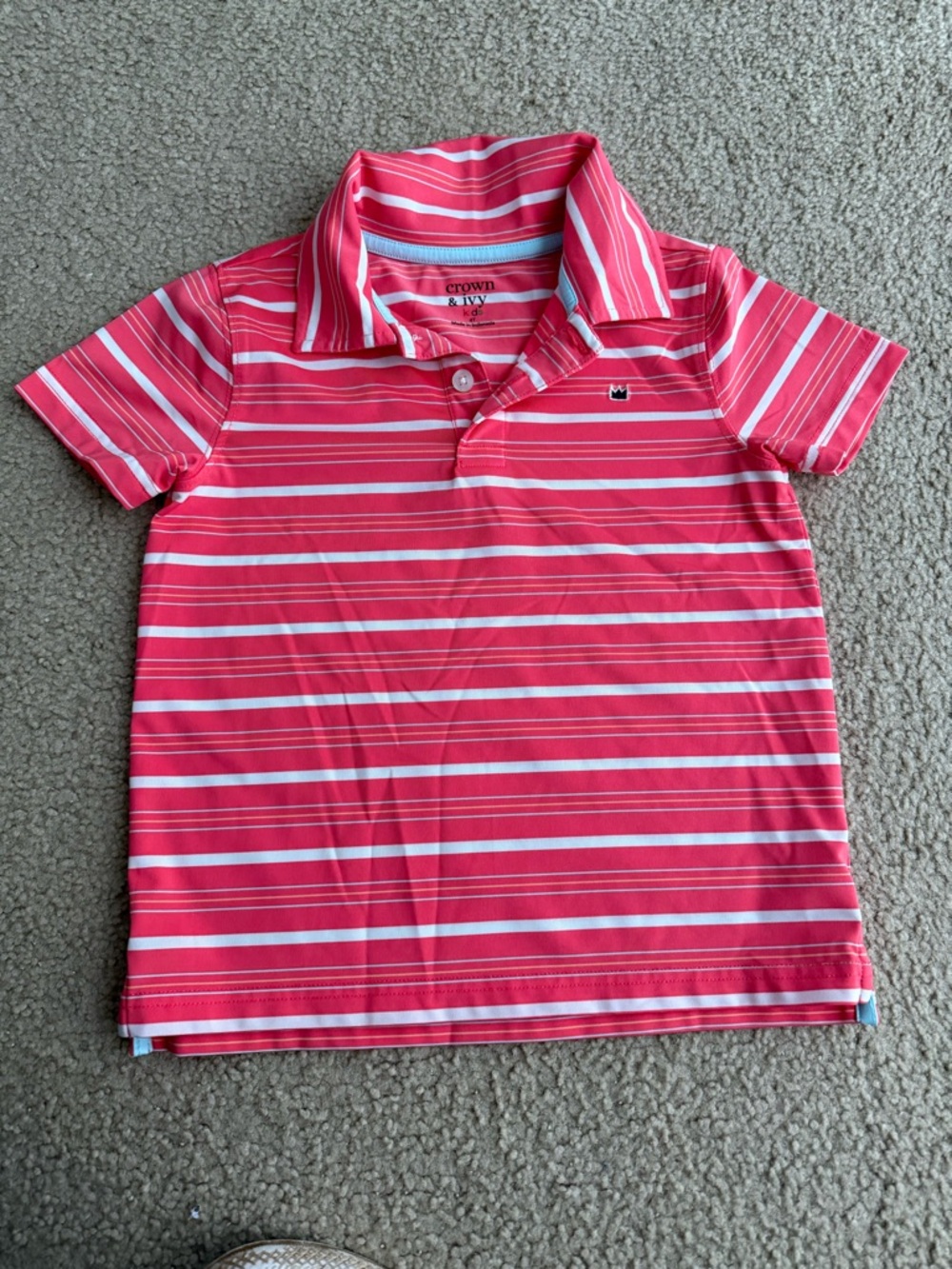 crown & ivy Pink and White Striped Polo Shirt